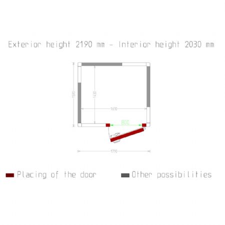 Chambre ISO 80, dim. int. 1630 x 1430 xh 2030 mm  (4,73 m)