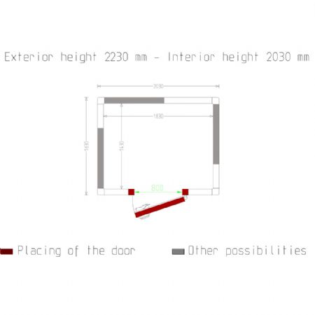 Chambre ISO 100, dim. int. 1830 x 1430 xh 2030 mm  (5,31  m)