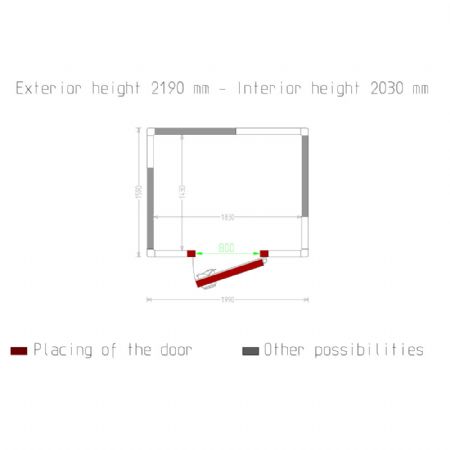 Chambre ISO 80, dim. int. 1830 x 1430 xh 2030 mm  (5,31 m)