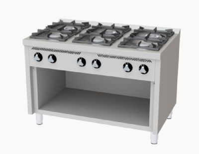 Fourneau professionnel  gaz sur placard ouvert avec 6 brleurs 3x8,5 + 3x6,8 kW - 1200x750x880 mm