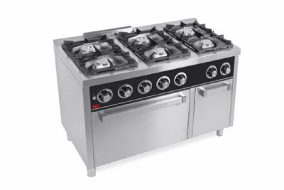 Fourneau professionnel  gaz sur four  gaz gn 2/1 avec 6 brleurs 3x8,5 + 3x6,8 kW - 1200x750x880 mm