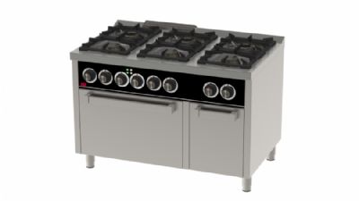 Fourneau professionnel lectrique sur four lectrique gn 2/1 avec 6 brleurs 3x8,5 + 3x6,8 kW - 1200x750x880 mm