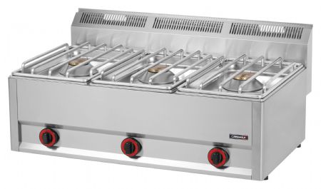 Fourneau professionnel en inox gaz  posera avec 3 feux - 988x609x488 mm