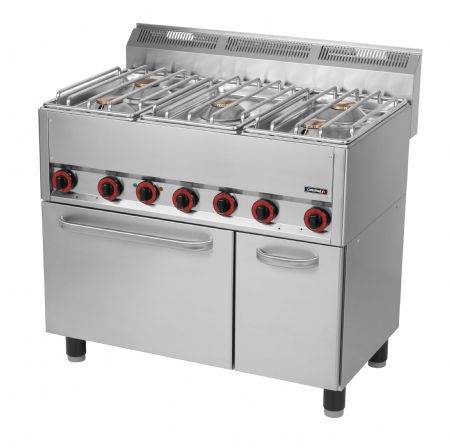 Fourneau professionnel 5 feux gaz en inox avec four lectrique ventil GN 1/1