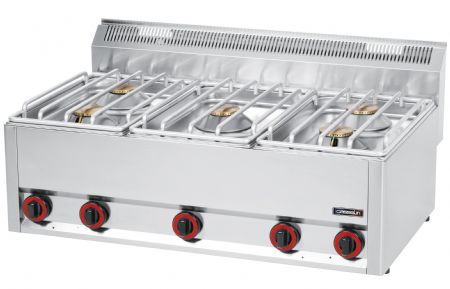 Fourneau professionnel inox  poser avec 5 feux au gaz - 988x609x488 mm