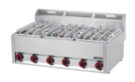 Fourneau professionnel avec 6 feux inox gaz  poser - 6 x 4500 W