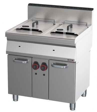 Friteuse professionnelle gaz sur coffre inox avec soubassement 2x15 litres - 400x700x1060 mm