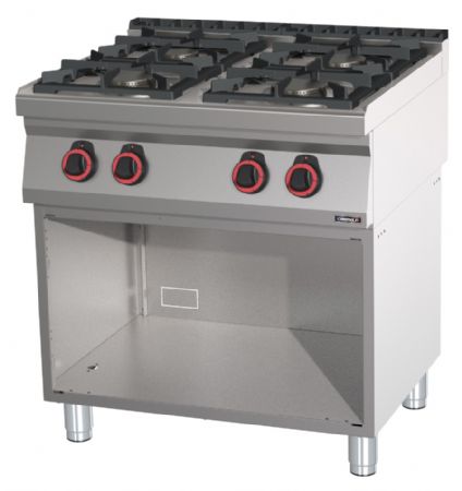 Fourneau gaz professionnel sur coffre avec 4 feux et soubassement - 800x700x900 mm