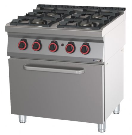 Fourneau professionnel gaz sur coffre avec 4 feux et four  gaz GN 2/1 - 800x700x900 mm