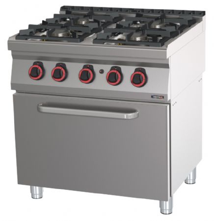 Fourneau  gaz professionnel sur coffre avec 4 feux et four  gaz GN 2/1 - 800x700x900 mm