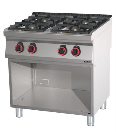 Fourneau sur coffre professionnel gaz inox avec soubassement et 4 feux - 800x700x900 mm