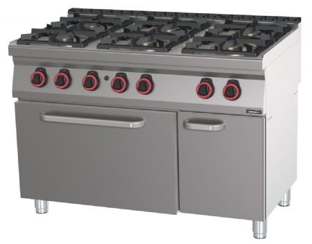 Fourneau professionnel inox  gaz avec 6 feux et four  gaz GN 2/1