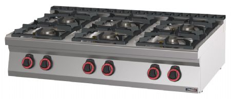 Fourneau  poser gaz professionnel en inox avec 6 feux - 1200x700x330 mm