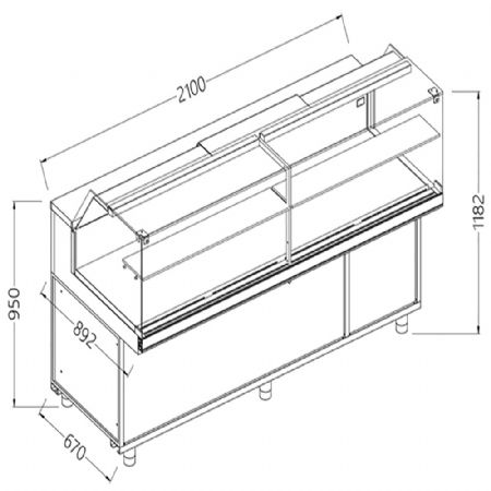 Vitrine snack chaud-sec _vitres basses, avec groupe, avec reserve 2100x892x1382 mm