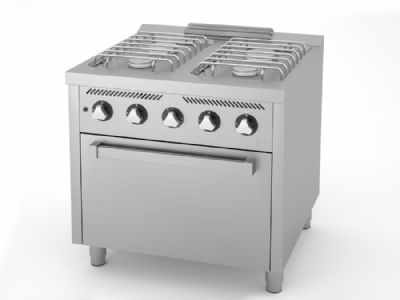 Fourneau professionnel  gaz sur four gaz gn 2/1 avec 4 brleurs 2x7,5 + 2x5,5 kW - 800x750x880 mm