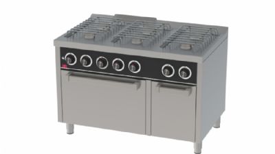 Fourneau professionnel  gaz sur four gaz gn 2/1 avec 6 brleurs 3x7,5 + 3x5,5 kW - 1200x750x880 mm