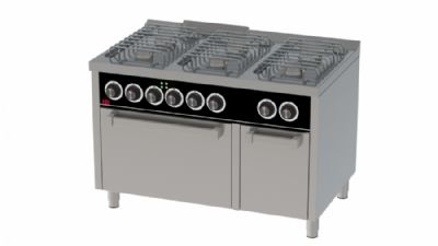 Fourneau professionnel  gaz sur four lectrique gn 2/1 avec 6 brleurs 3x7,5 + 3x5,5 kW - 1200x750x880 mm