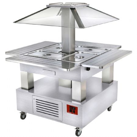 Ilot buffet chauffant, bain marie, 4x GN1/1-150 (Bois Blanc) 1040x1435x1540 mm