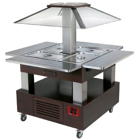 Ilot buffet chauffant, bain marie, 4x GN1/1-150 (Bois Weng) 1040x1435x1540 mm