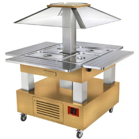 Ilot buffet chauffant,  bain marie,  4x GN1/1-150 (Bois Clair) 1040x1435x1540 mm