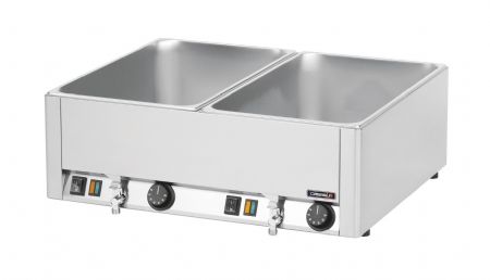 Double bain-marie de table inox GN 1/1 avec 2 robinets de vidange - 660x540x220 mm