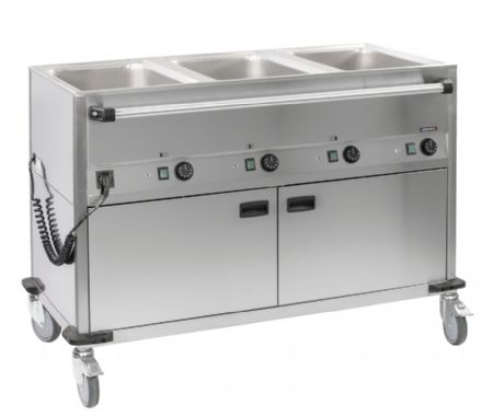 Chariot bain-marie  eau 3xGN 1/1 avec soubassement chauffant horizontal - 1250x700x900 mm