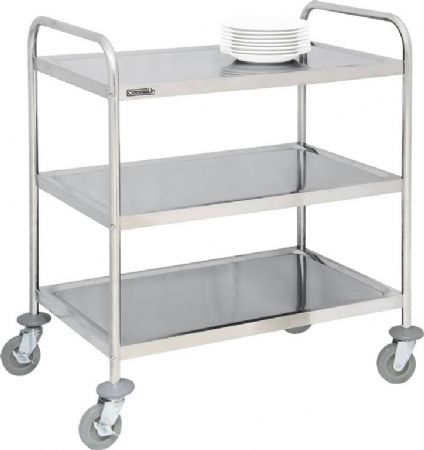 Chariot en inox avec 3 plateaux et 4 roues - 925x605x940 mm