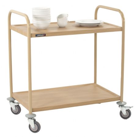 Chariot de service inox imitation bois avec 2 plateaux - 850x525x945 mm