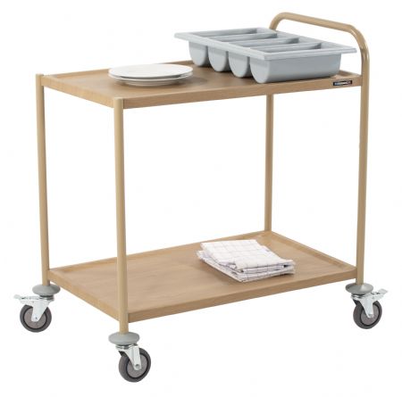 Chariot de service imitation bois inox avec 2 plateaux 1 arceau - 850x525x945 mm