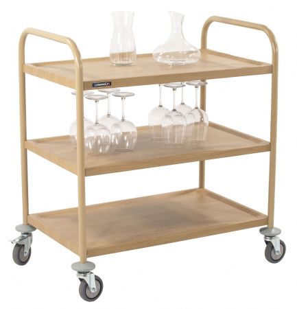 Chariot de service imitation bois en inox avec 3 plateaux - 850x525x945 mm