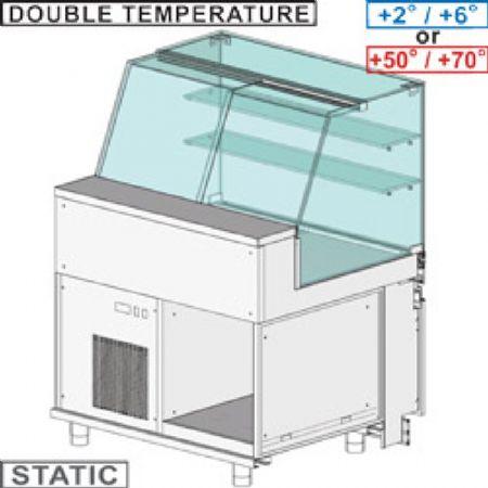 Comptoir vitrine rfrigr & chauffante EN & GN, vitre haute, statique, sans rserve 1000x890x1350 mm