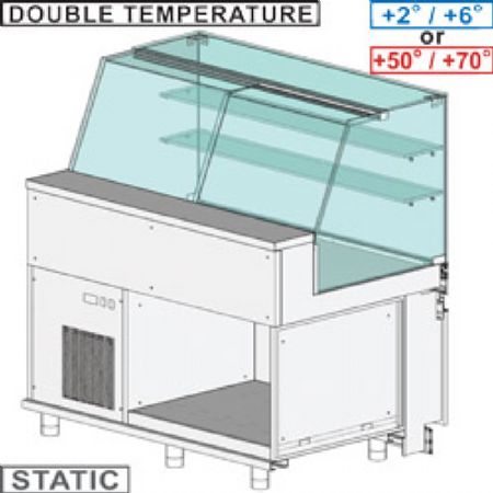 Comptoir vitrine rfrigr & chauffante EN & GN, vitre haute, statique, sans rserve 1300x890x1350 mm