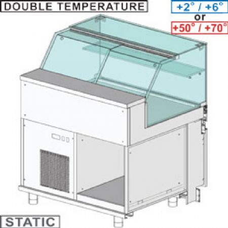 Comptoir vitrine rfrigr & chauffante EN & GN, vitre basse, statique, sans rserve 1000x890x1180 mm