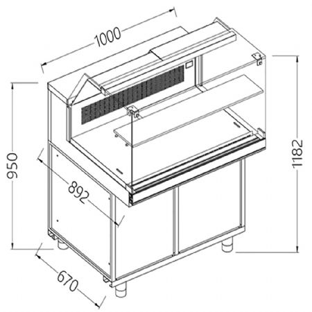 Comptoir vitrine rfrigr & chauffante EN & GN, vitre basse, statique, sans rserve 1000x890x1180 mm