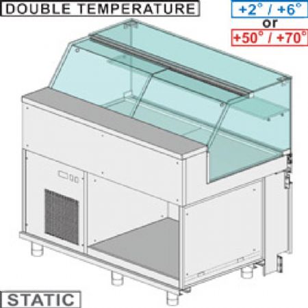 Comptoir vitrine rfrigr & chauffante EN & GN, vitre basse, statique, sans rserve 1300x890x1180 mm