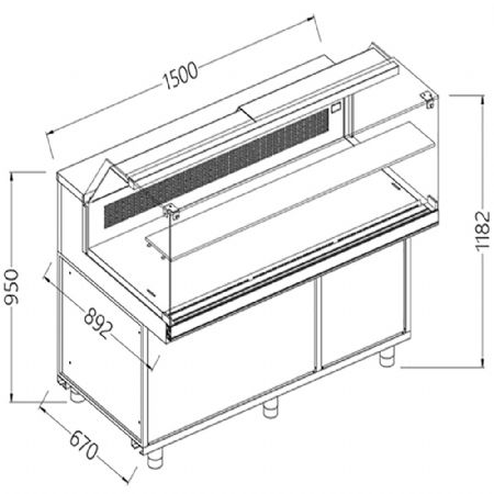 Comptoir vitrine rfrigr & chauffante EN & GN, vitre basse, statique, sans rserve 1500x890x1180 mm