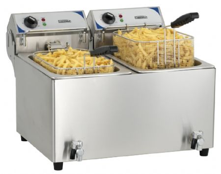 Friteuse  poser lectrique professionnelle avec vanne de vidange 2x10 litres - 587x745x456 mm