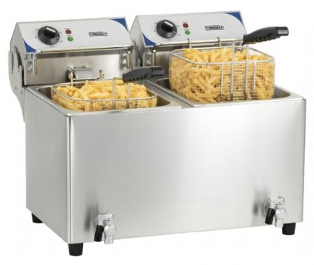 Friteuse  poser lectrique professionnelle inox avec vanne de vidange 2x7 litres - 570x683x456 mm