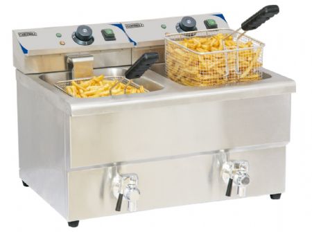 Friteuse  poser lectrique inox avec vanne de vidange 2x8 litres - 580x550x410 mm