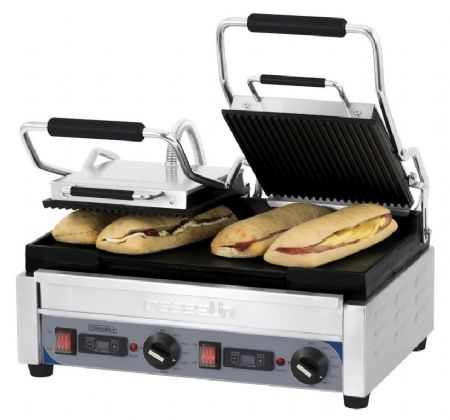 Grill Panini inox double premium rainure/lisse avec minuteur - 490x520x265 mm