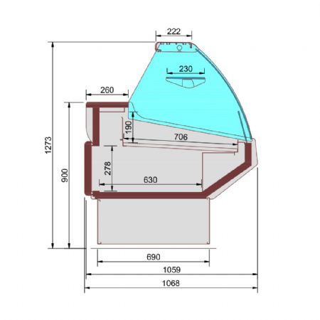 Comptoir avec rserve vitre bombe - Frontal BLANC - 1050 x 1070 x 1277 mm