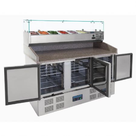 Comptoir de prparation pizza et salade rfrigr 3 portes 368 litres - 1400x700x1445 mm