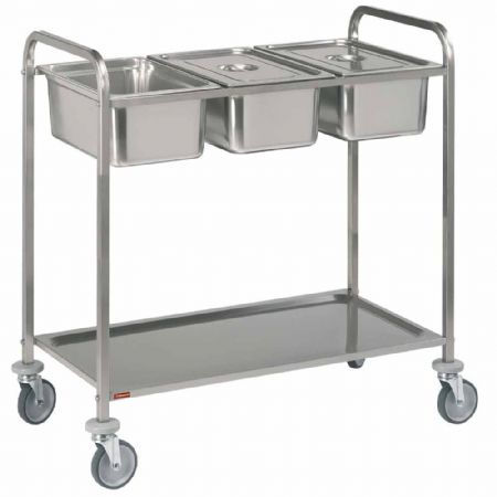 Chariot de service inox, 3x GN 1/1 + 1 niveau