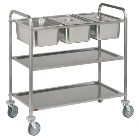 Chariot de service inox, 3x GN 1/1 + 2 niveaux