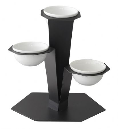 Prsentoir  bols noir avec 3 bols porcelaine - 380x355x350 mm