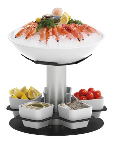 Prsentoir rotatif en noir pour fruits de mer avec 1 saladier et 5 ramequins - 320x320x325 mm