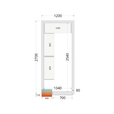 Chambre froide  monter isolation 80 mm sans groupe - 1200x2700x2200 mm