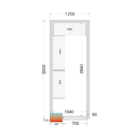 Chambre froide  monter isolation 80 mm sans groupe - 1200x3000x2200 mm