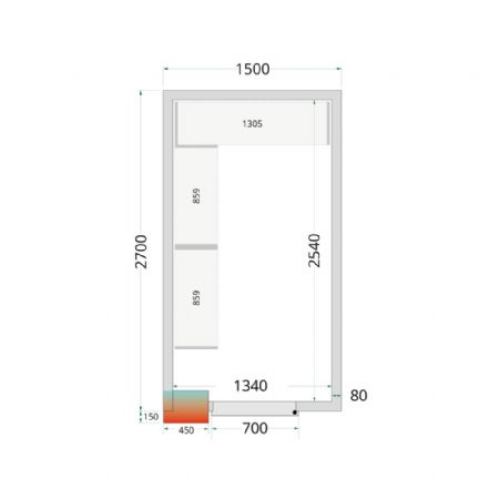 Chambre froide  monter isolation 80 mm sans groupe - 1500x2700x2200 mm