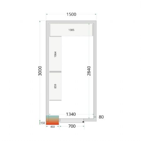 Chambre froide  monter isolation 80 mm sans groupe - 1500x3000x2200 mm